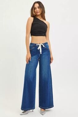 NWT RISEN Dark Wash Wide Leg Drawstring Jeans – Size 3/26.